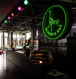 Monkey Bar bar counter with logo