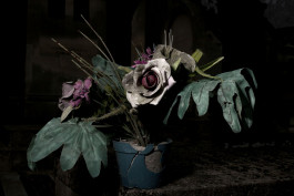 Sammlung Scharf-Gerstenberg exhibition, cracked flower pot with dusty artificial flowers